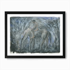 Male Nude On A Horse In Gray And Blue - adult mature man hand painted contemporary Art Print