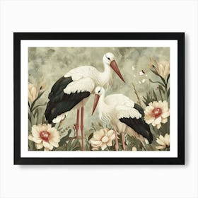 Floral Animal Illustration Stork 2 Art Print