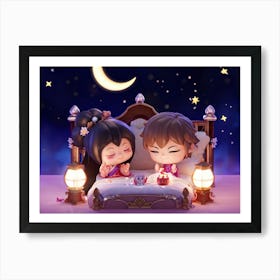 A Chibi Style Cute Figure Hands Folded And Eyes Gently Closed A Soft Smile Playing On Their Lips Art Print