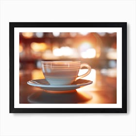 A Cup Of Coffee On A Table With A Blurred Background Art Print