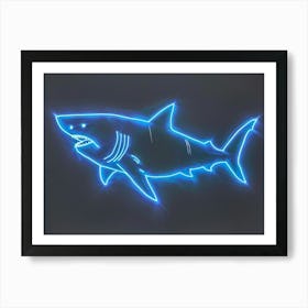 Blue Neon Great White Shark 1 Art Print