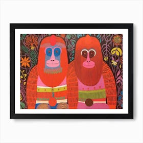 Orangutan 1 Folk Style Animal Illustration Art Print