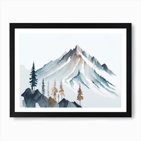 Mountain And Forest In Minimalist Watercolor Horizontal Composition 278 Art Print