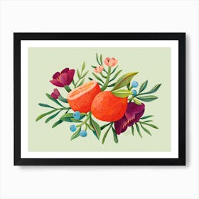 Oranges With Flowers Art Print