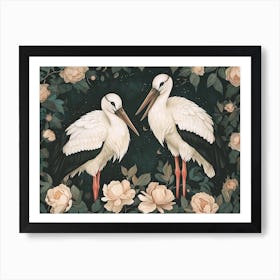 Floral Animal Illustration Stork 1 Art Print