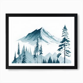 Mountain And Forest In Minimalist Watercolor Horizontal Composition 230 Art Print