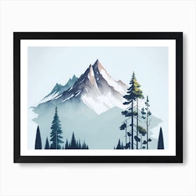 Mountain And Forest In Minimalist Watercolor Horizontal Composition 27 Art Print