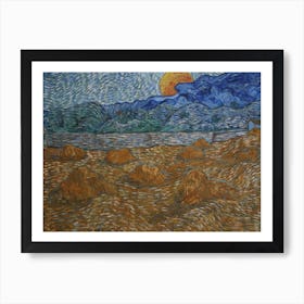 Landscape With Wheat Sheaves And Rising Moon,Vincent Van Gogh Art Print