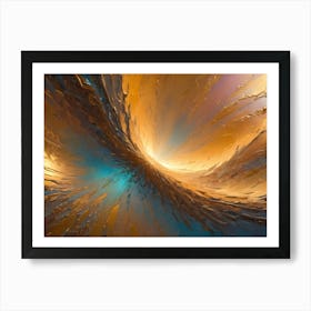 Abstract 3d Rendering With Swirling, Textured Shapes In Blue And Gold Hues Art Print