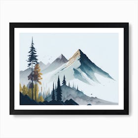 Mountain And Forest In Minimalist Watercolor Horizontal Composition 242 Art Print