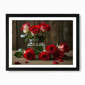 Red Roses In A Vase 4 Art Print