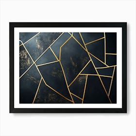 Contemporary Geometric Patterns, Featuring Golden Lines on a Dark Background Art Print