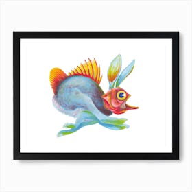 Fishy Hare Running Weird Creatures Art Print