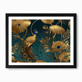 Gold Peacock Wallpaper Art Print