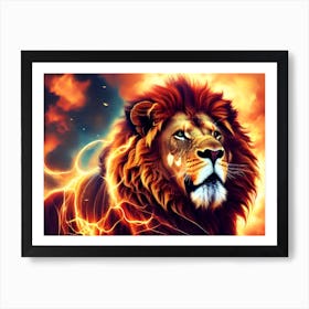 Lion With Lightning Art Print