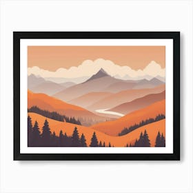 Misty mountains horizontal background in orange tone 19 Art Print