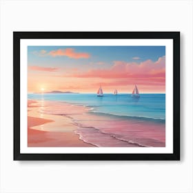 Sunset On The Beach Paintings Art Print 9 Art Print