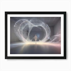 Abstract Image Of A Woman Standing In A White Room With A Glowing, White Orb In The Center Art Print