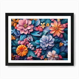 3d With Vibrant Floral Pattern Art Print