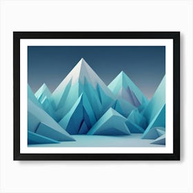 An Abstract Image Of Geometric Mountains In Shades Of Blue, Creating A Dynamic And Layered Landscape Art Print