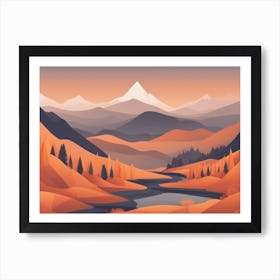 Misty mountains horizontal background in orange tone 109 Art Print