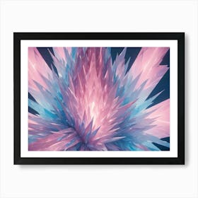 Abstract, Geometric Crystal Structure With Sharp, Pointy Edges, Glowing With Pink And Blue Light, Creating A Mesmerizing, Iridescent Effect Art Print