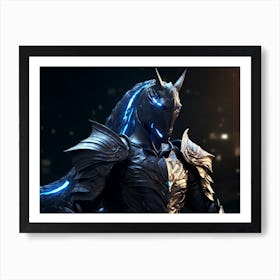 Futuristic knight clad in shimmering silver armor Art Print