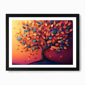 Colorful Tree With Leaves On Hanging Branches Illustration Background Art Print