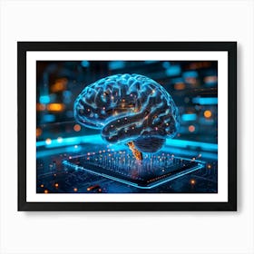 Abstract Concept Of A Human Brain Dotted With Icons Of Security And Innovation Acting As An Interf (2) Art Print