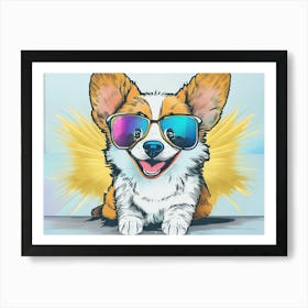 Puppy dog smiling at the camera. Blue background. 2 Art Print