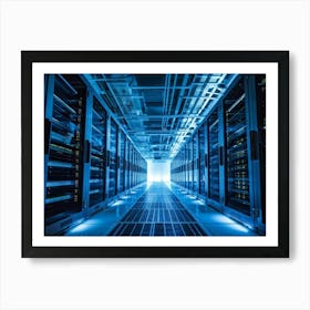 Advanced Data Center Basking In Cool White Light Rows Of High Performance Energy Efficient Servers Art Print