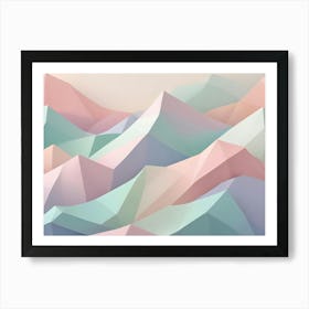 3d Illustration Of Abstract, Low Poly Mountains In Shades Of Pink, Blue, Teal, And Green Art Print