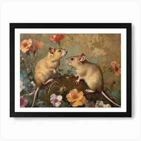 Floral Animal Illustration Rat 2 Art Print