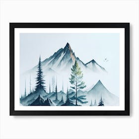 Mountain And Forest In Minimalist Watercolor Horizontal Composition 124 Art Print