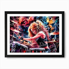 Female Rock Drummer Painting #3 Art Print