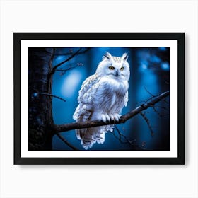 A Peaceful White Owl Perched Gently On A Slender Twig Its Feathers Soft And Downy In Contrast To T Art Print