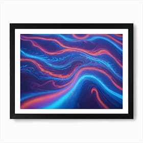 Abstract Background Of Swirling, Vibrant, Neon Colored Lines In Blue And Orange Hues, Resembling Flowing Energy Or Liquid Art Print