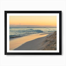 Ocean Waves Sunset On The Beach Art Print