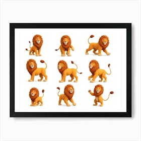 Collection Of Cartoon Lions In Various Poses 2 Art Print