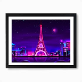 Paris At Night - Synthwave Neon City Art Print