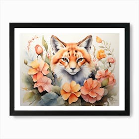 Fox Floral Watercolor Painting Art Print