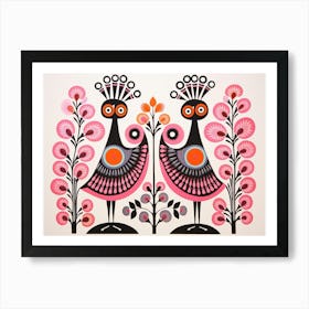 Peacock 1 Folk Style Animal Illustration Art Print