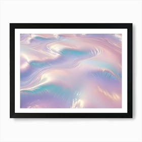 Abstract Background Of Flowing, Wave Like Patterns In Shades Of Pink, Blue, And White, Creating A Soft And Iridescent Texture Art Print