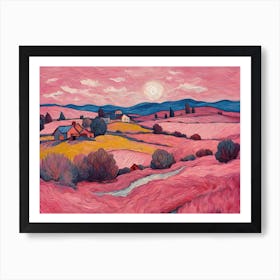 Pink Landscape Van Gogh Inspired Art Print