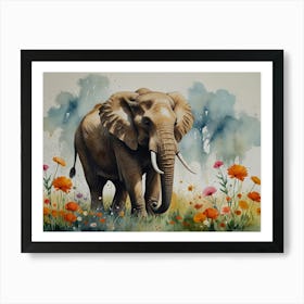 Elephant In The Meadow Art Print