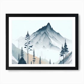 Mountain And Forest In Minimalist Watercolor Horizontal Composition 114 Art Print