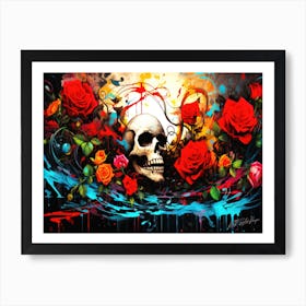 Skulls And Roses Gothic 5 - Skull And Black Art Print