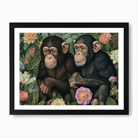 Floral Animal Illustration Chimpanzee 1 Art Print