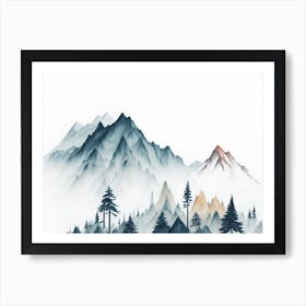 Mountain And Forest In Minimalist Watercolor Horizontal Composition 450 Art Print