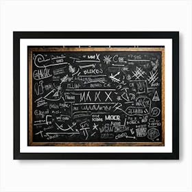 Blackboard With Abstract Graphics And Arrows Hand Drawn Lines Creating Realistic Textures Designs (1) Art Print